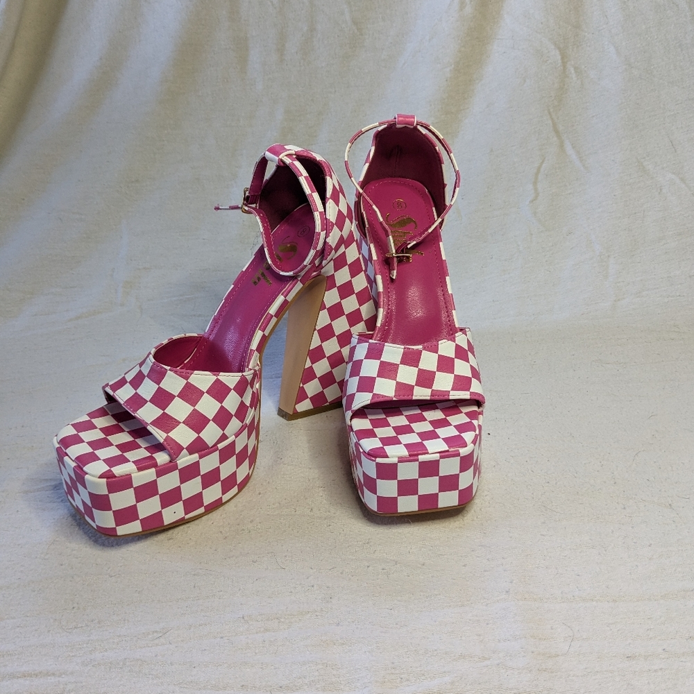 Pink Checkered Heels - Picture 2 of 2
